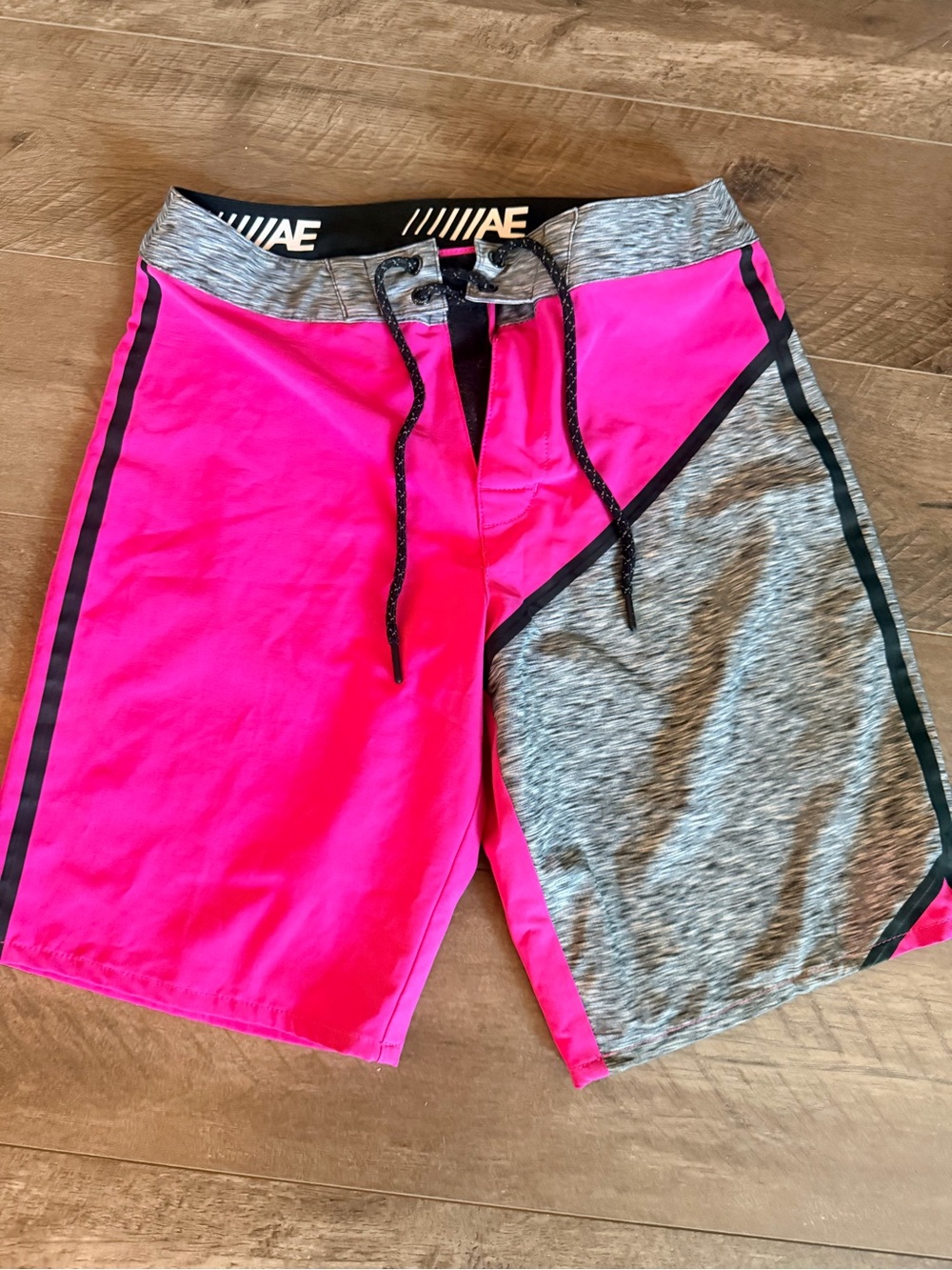 American Eagle Outfitters Men's Hot Pink and Heather Gray Swim Board Shorts